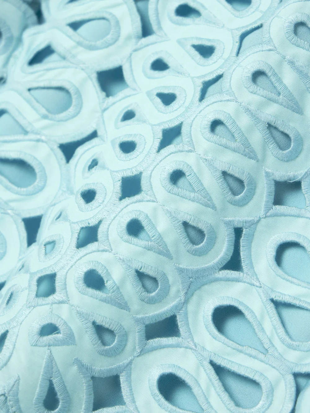 Close-up detail of the Simkhai Emrys Broderie Anglaise Cotton-blend Mini Dress
