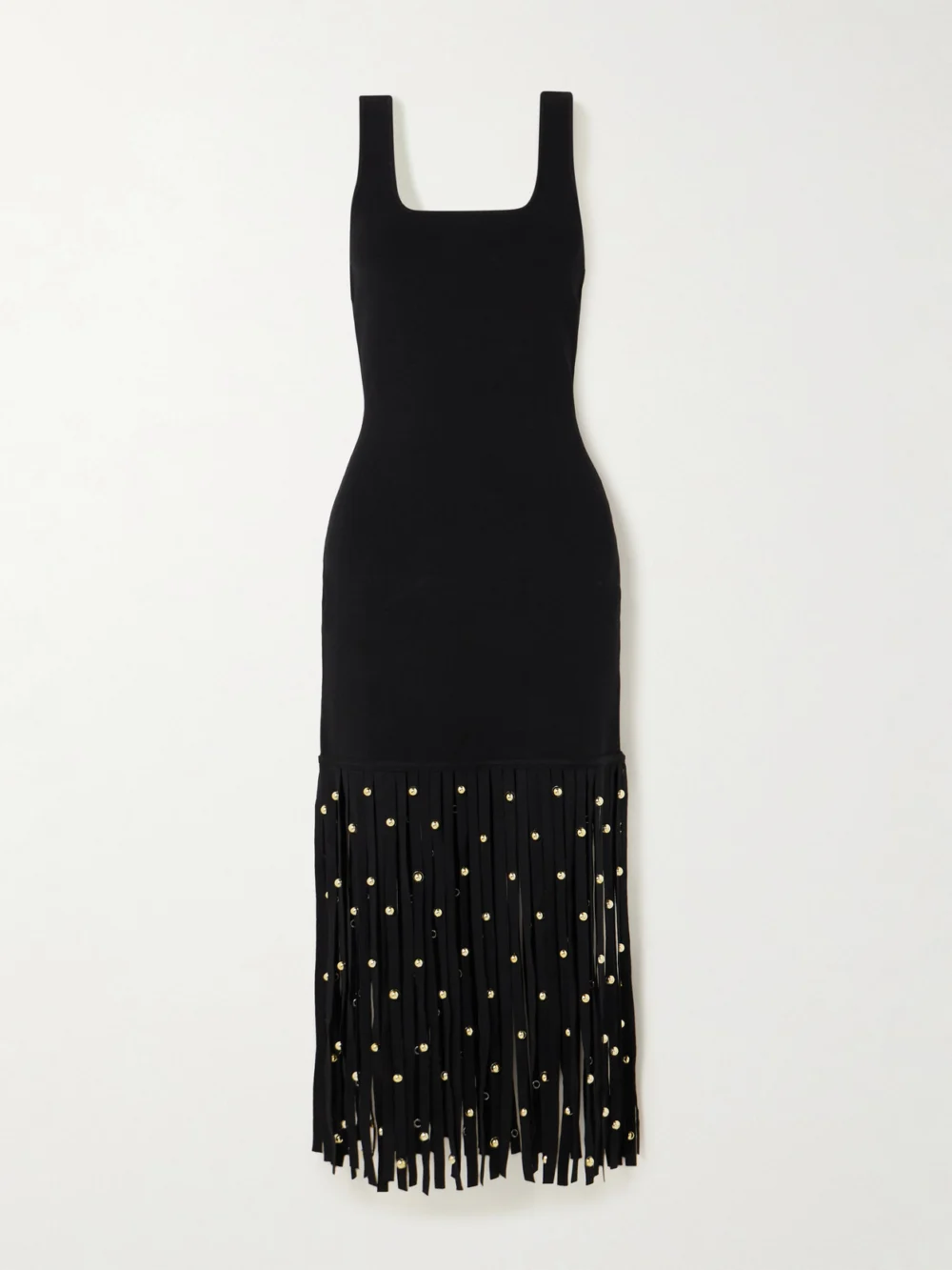 Simkhai Romelia Embellished Fringed Stretch-knit Midi Dress in black