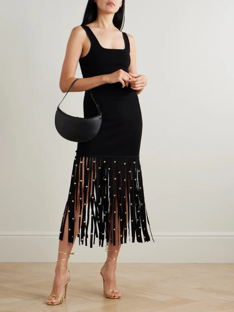 Simkhai Romelia Embellished Fringed Stretch-knit Midi Dress