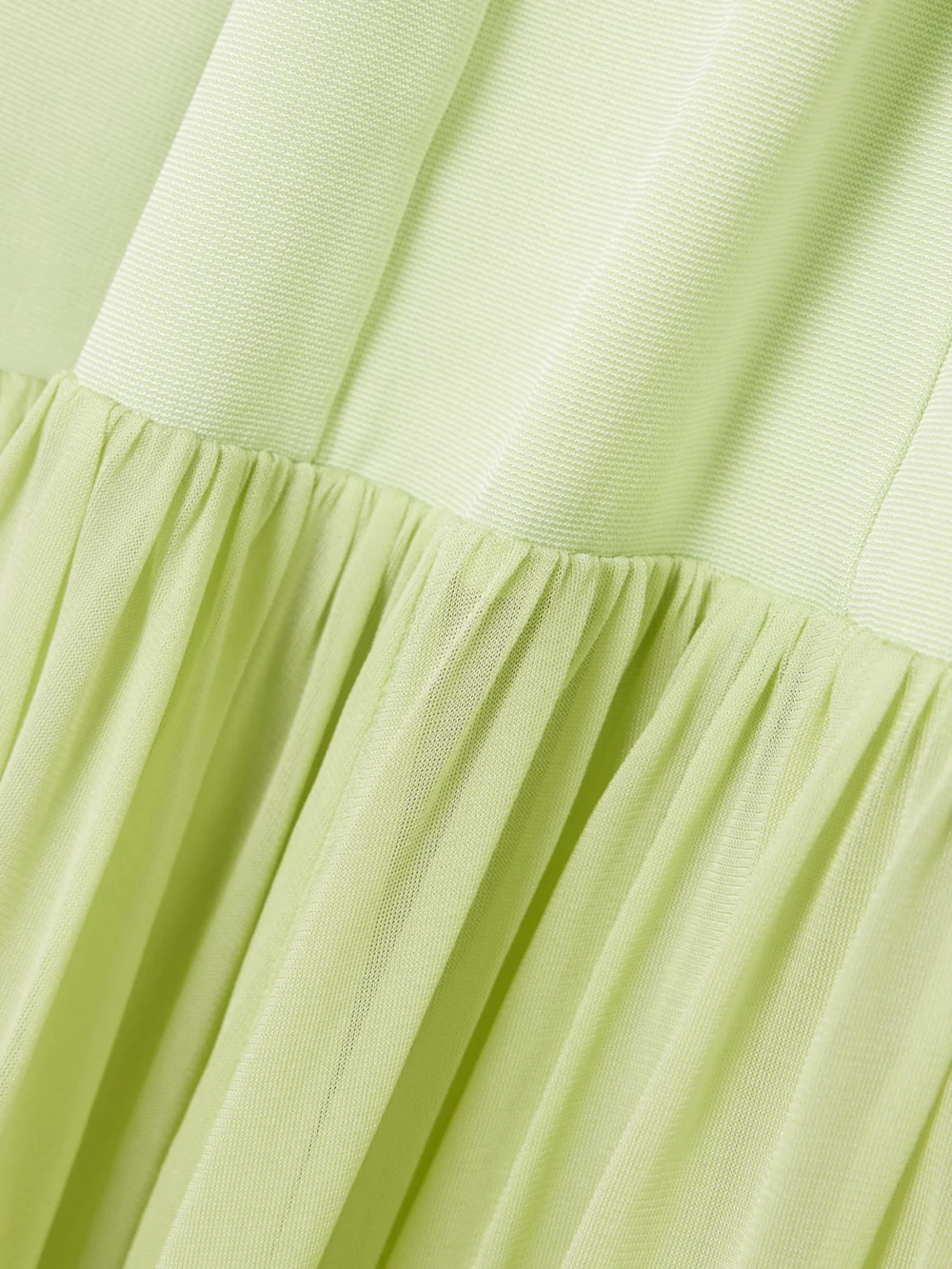 Close-up detail of the Simkhai Sandrine Strapless Pleated Crepe-jersey and Chiffon Midi Dress