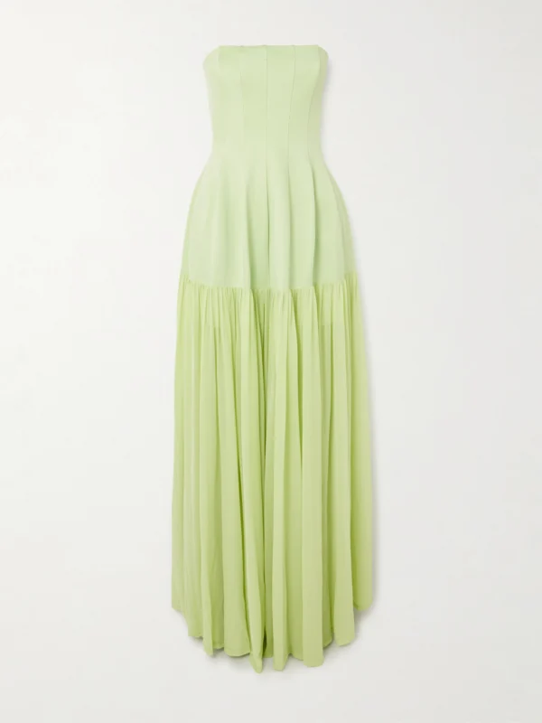 Simkhai Sandrine Strapless Pleated Crepe-jersey and Chiffon Midi Dress