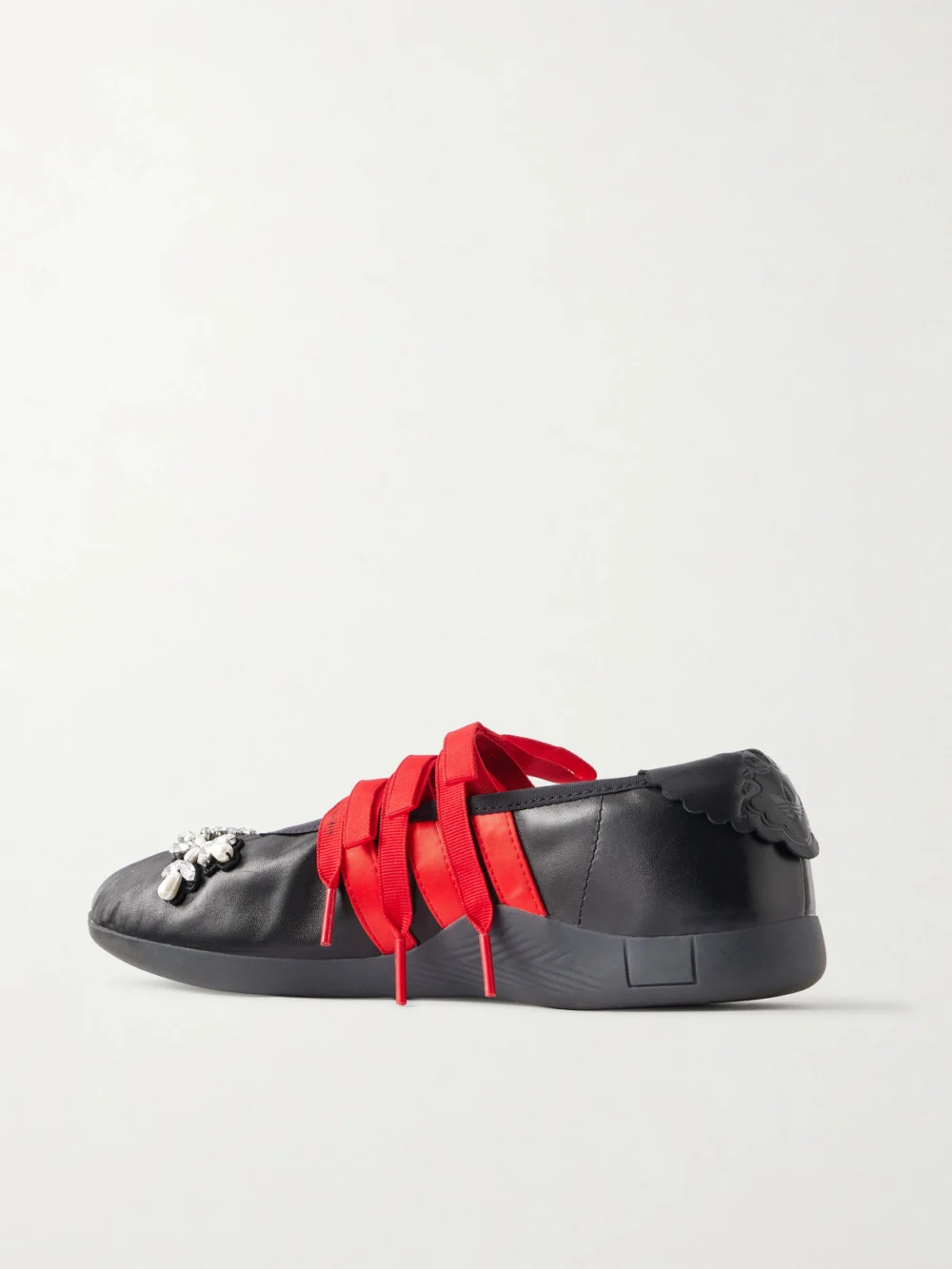 Back view of the Simone Rocha + Adidas Originals Taekwondo Ballerina Embellished Pleated Leather Flats