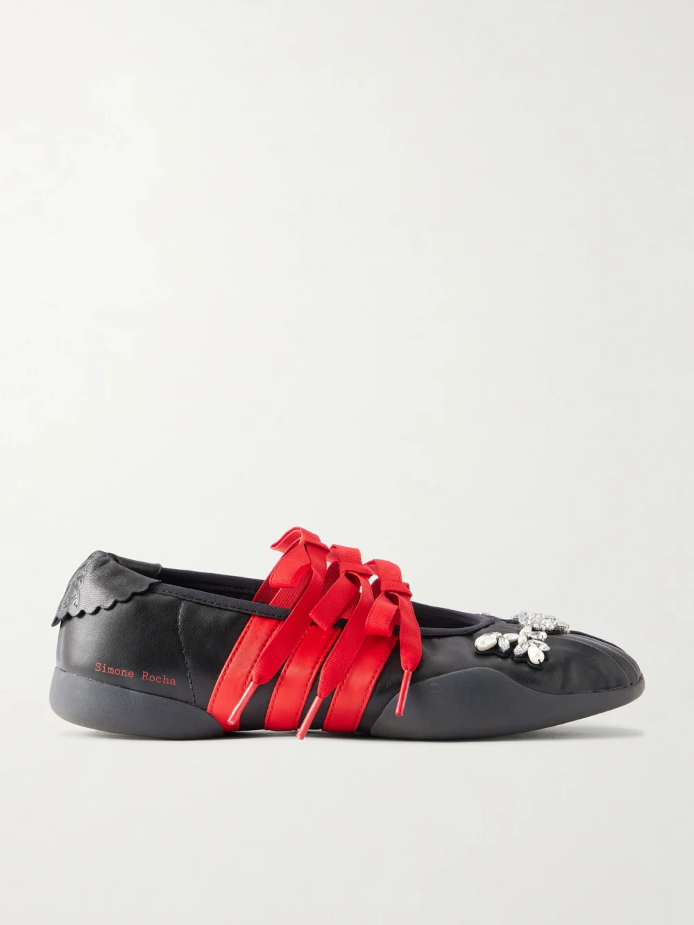 Simone Rocha + Adidas Originals Taekwondo Ballerina Embellished Pleated Leather Flats in black