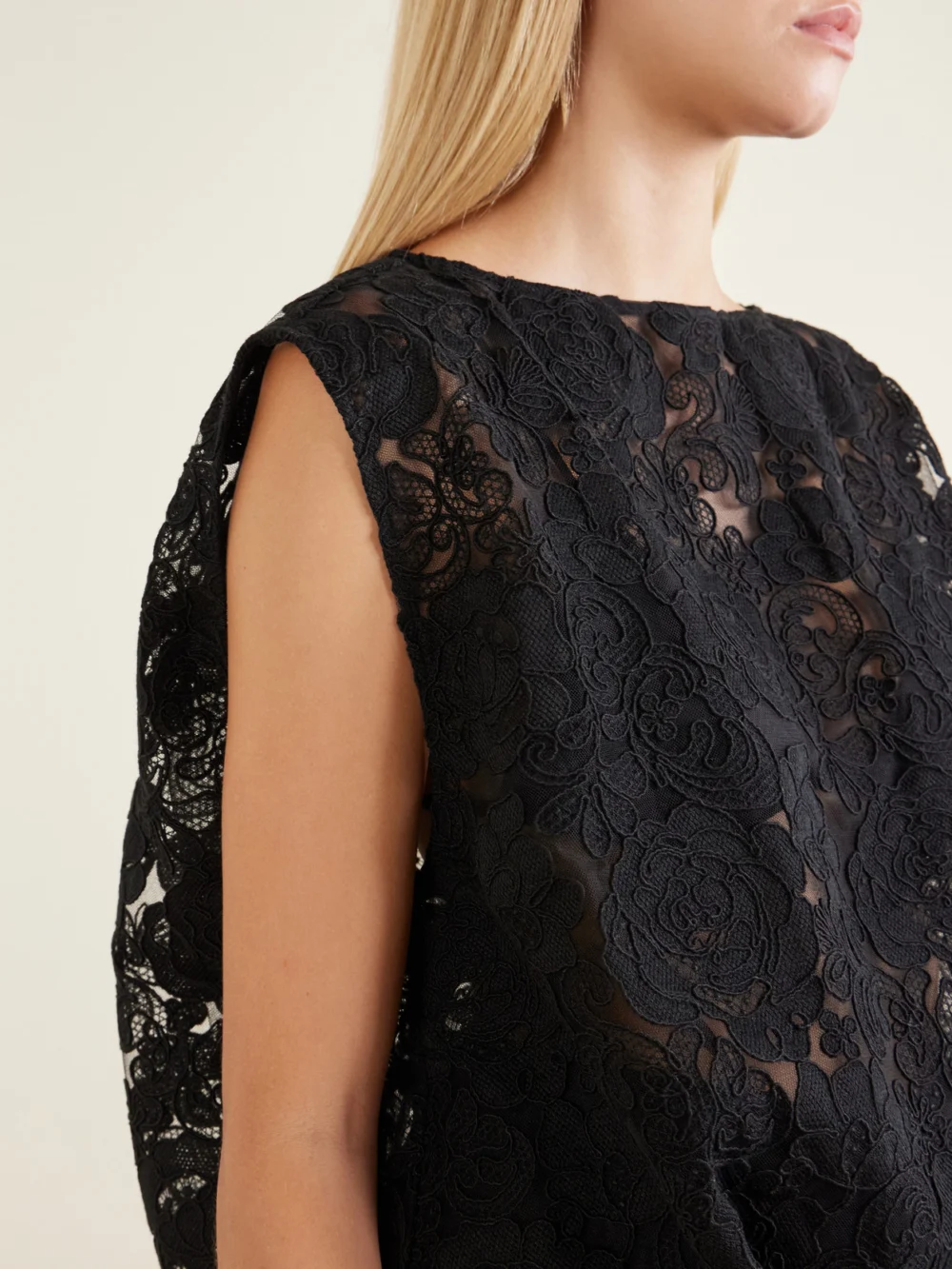 Close-up detail of the Simone Rocha Cropped Floral-embroidered Lace Blouse