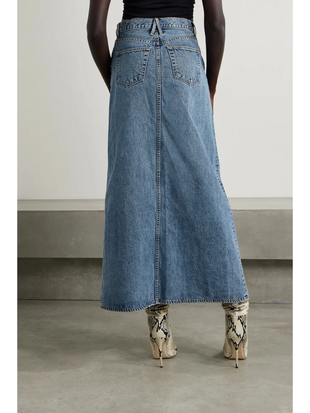 Back view of the Slvrlake Dallas Organic Denim Maxi Skirt