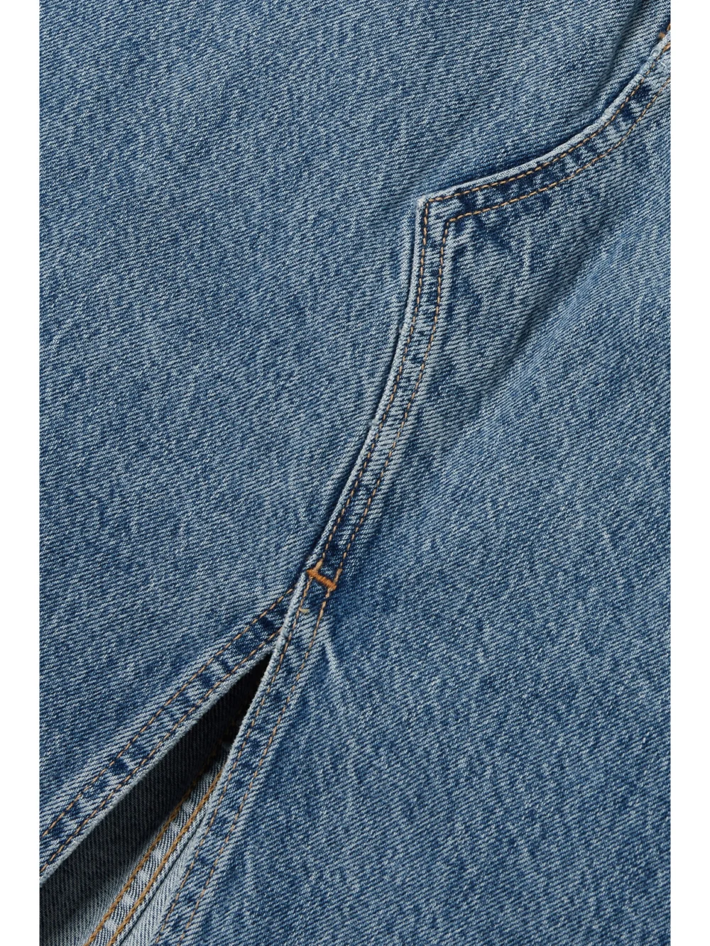 Close-up detail of the Slvrlake Dallas Organic Denim Maxi Skirt
