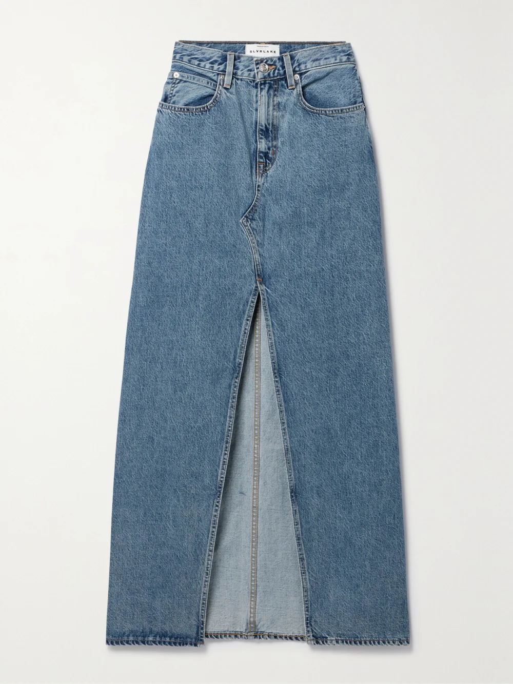 Slvrlake Dallas Organic Denim Maxi Skirt in mid denim