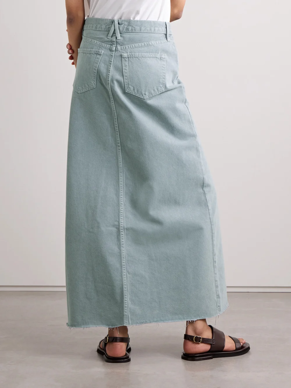 Back view of the Slvrlake Frayed Denim Maxi Skirt