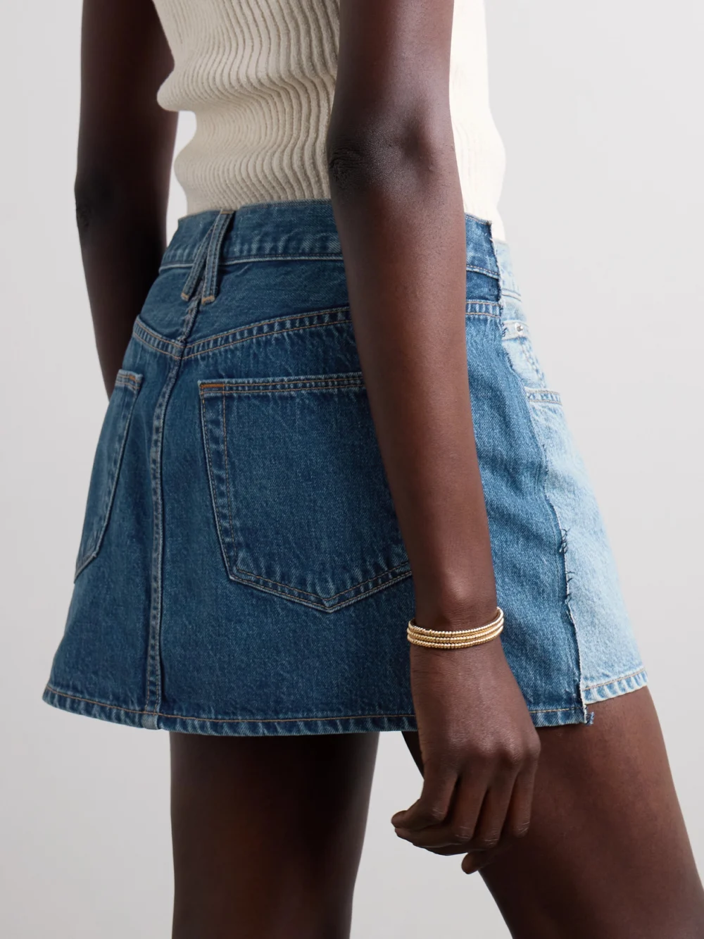 Back view of the Slvrlake Frayed Paneled Denim Mini Skirt