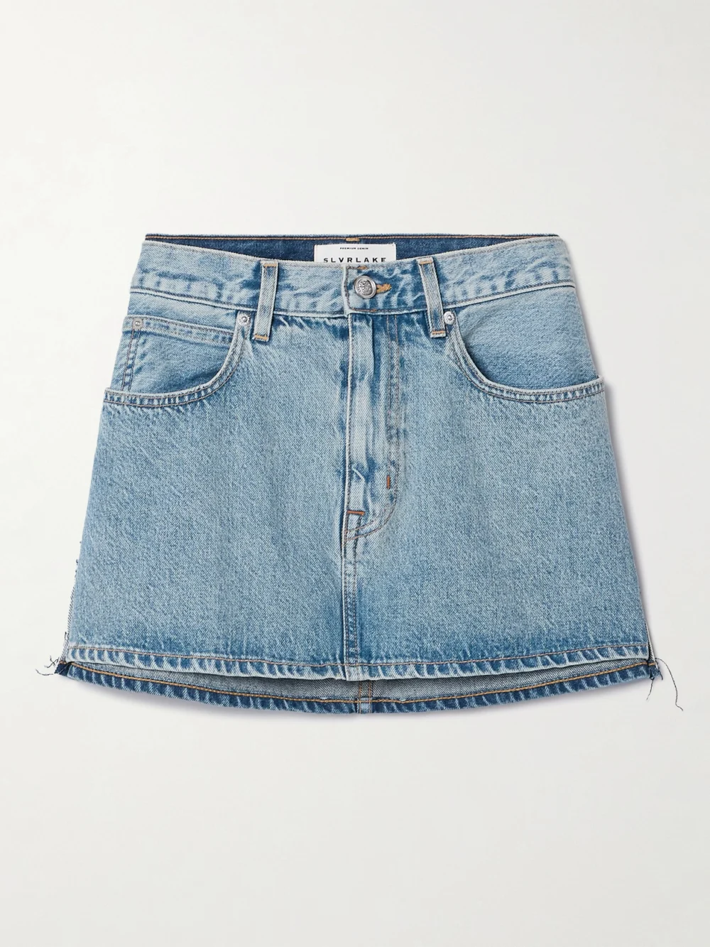 Slvrlake Frayed Paneled Denim Mini Skirt in mid denim