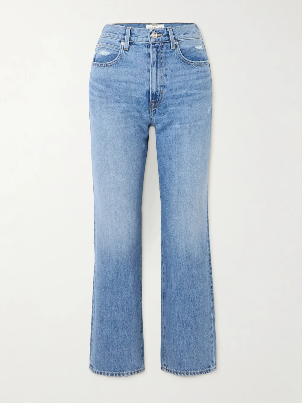 Slvrlake London Ankle Cropped Distressed High-rise Straight-leg Jeans in light denim