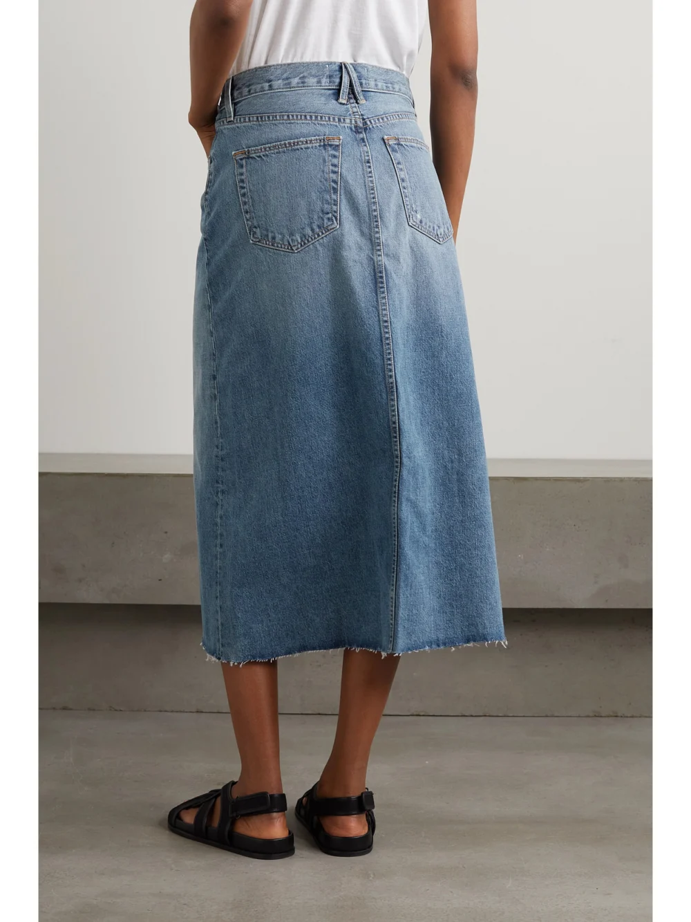 Back view of the Slvrlake Organic Denim Midi Skirt