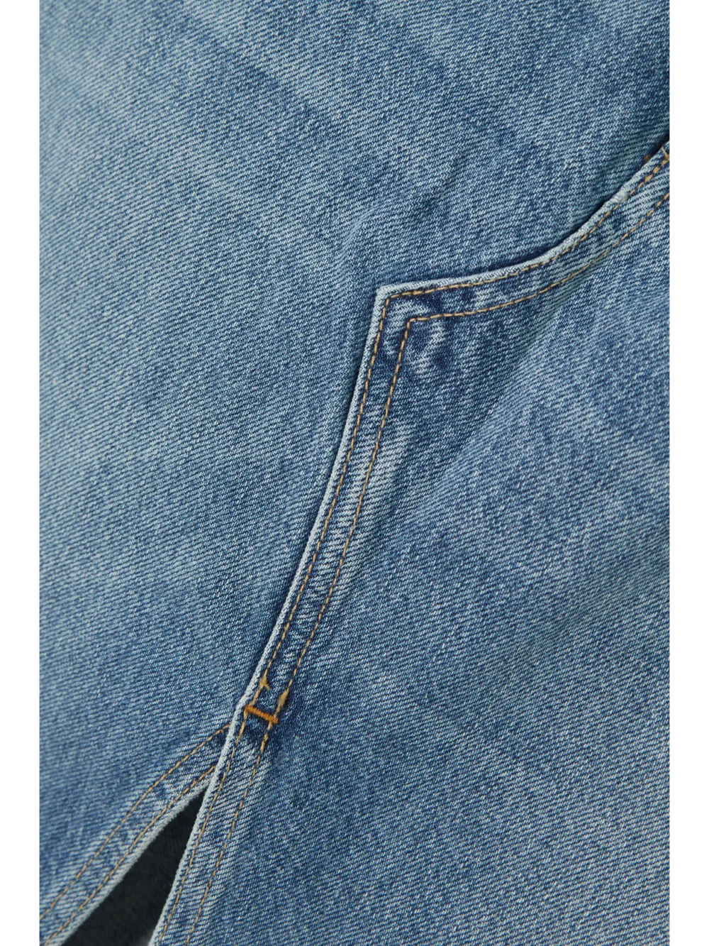 Close-up detail of the Slvrlake Organic Denim Midi Skirt