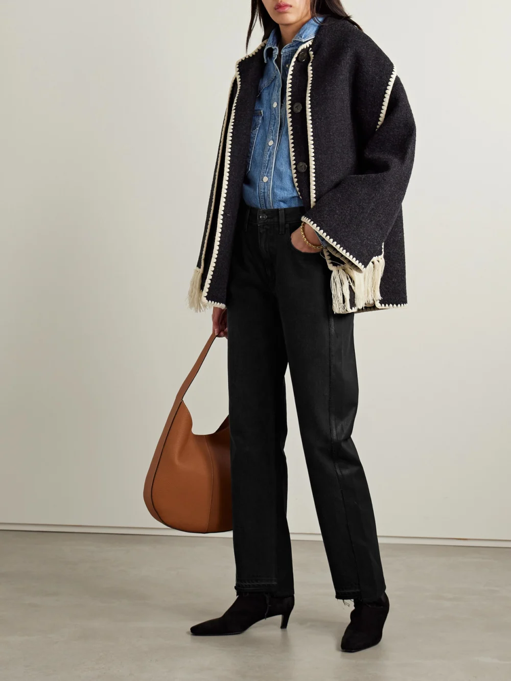 Slvrlake Re-worked Panelled London Frayed Paneled Organic High-rise Straight-leg Jeans, worn by a model