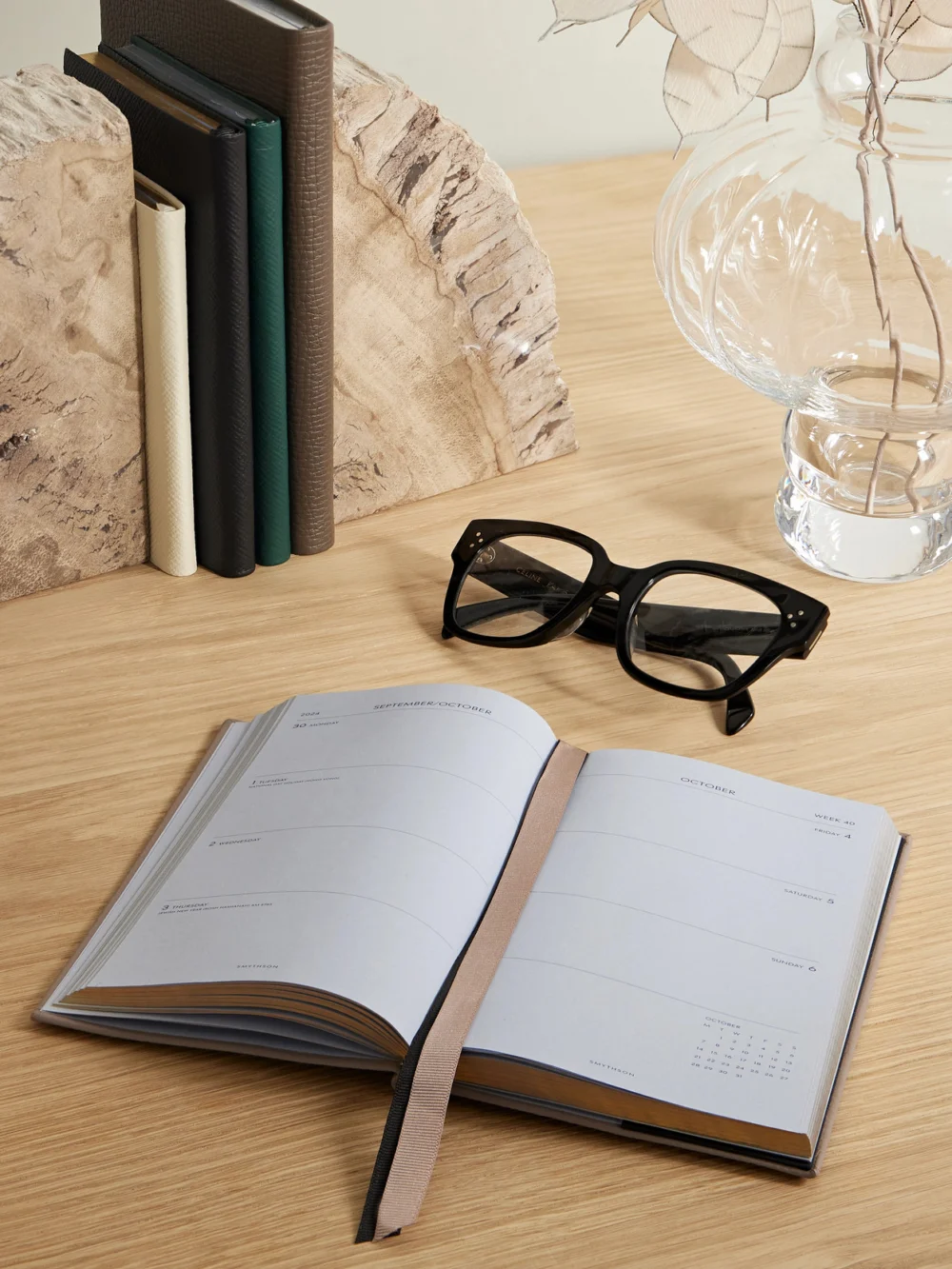 Smythson Chelsea Panama Textured-leather Diary, styled view