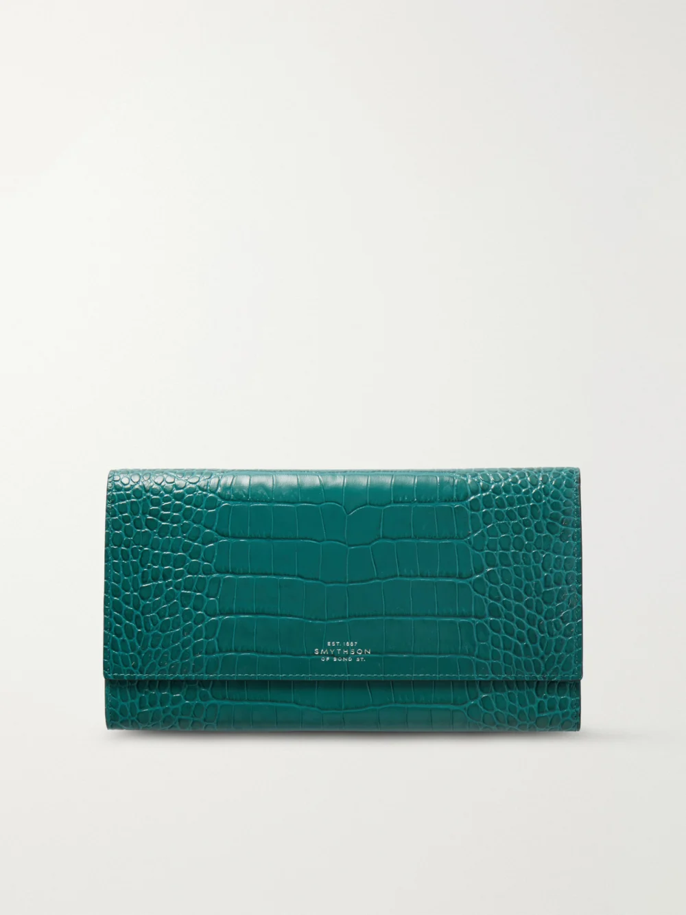 Smythson Marshall Croc-effect Leather Travel Wallet in petrol