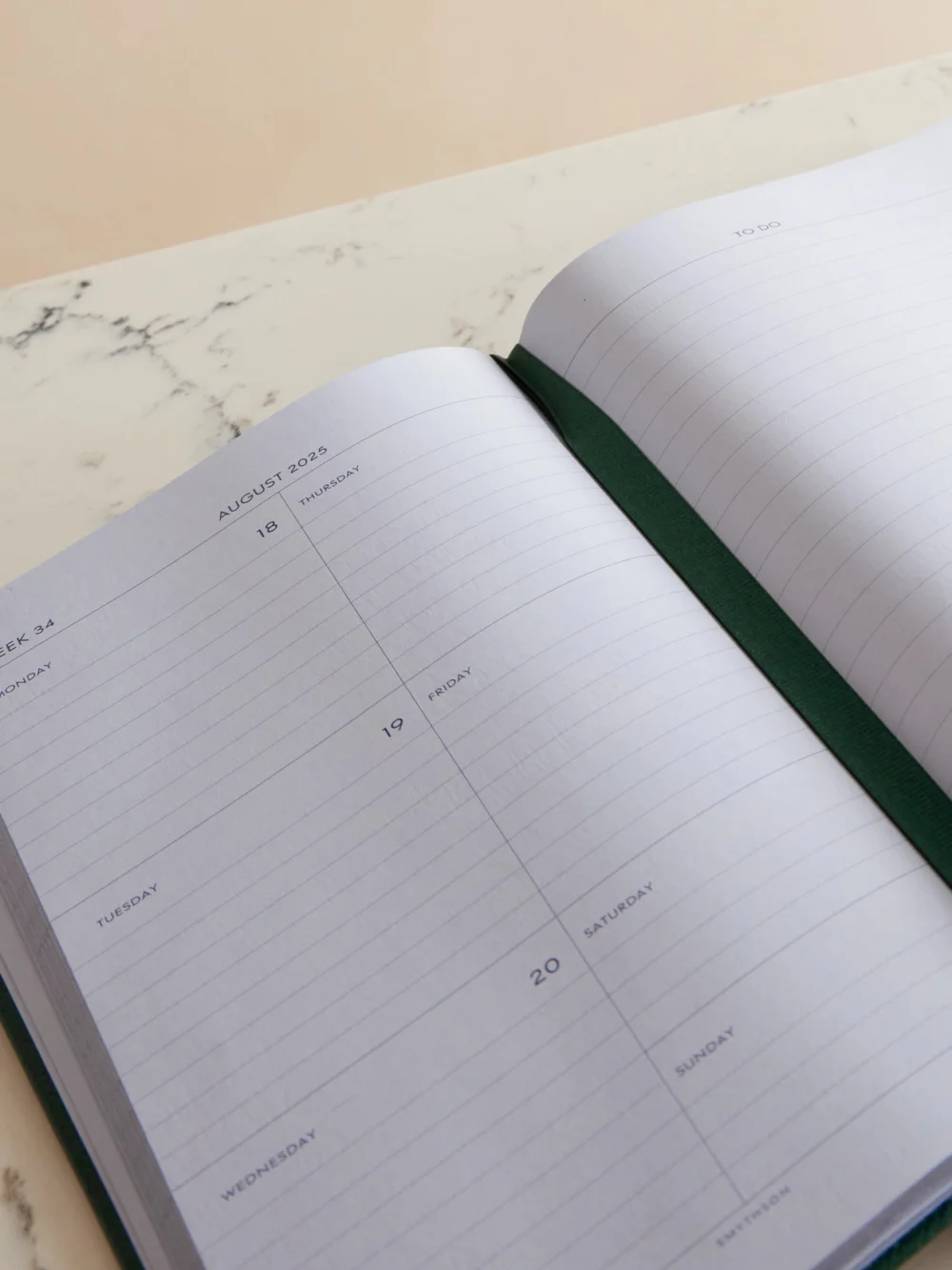 Close-up detail of the Smythson Soho Panama 2025 Textured-leather Weekly Diary