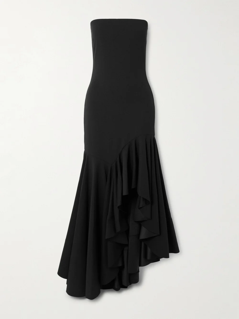 Solace London Hani Strapless Asymmetric Crepe-jersey Gown in black