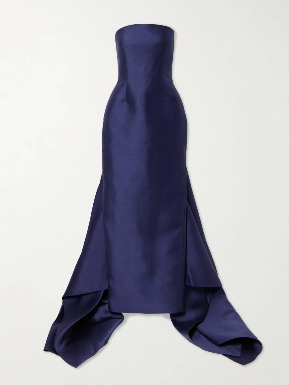 Solace London Imani Strapless Pleated Twill Gown in navy
