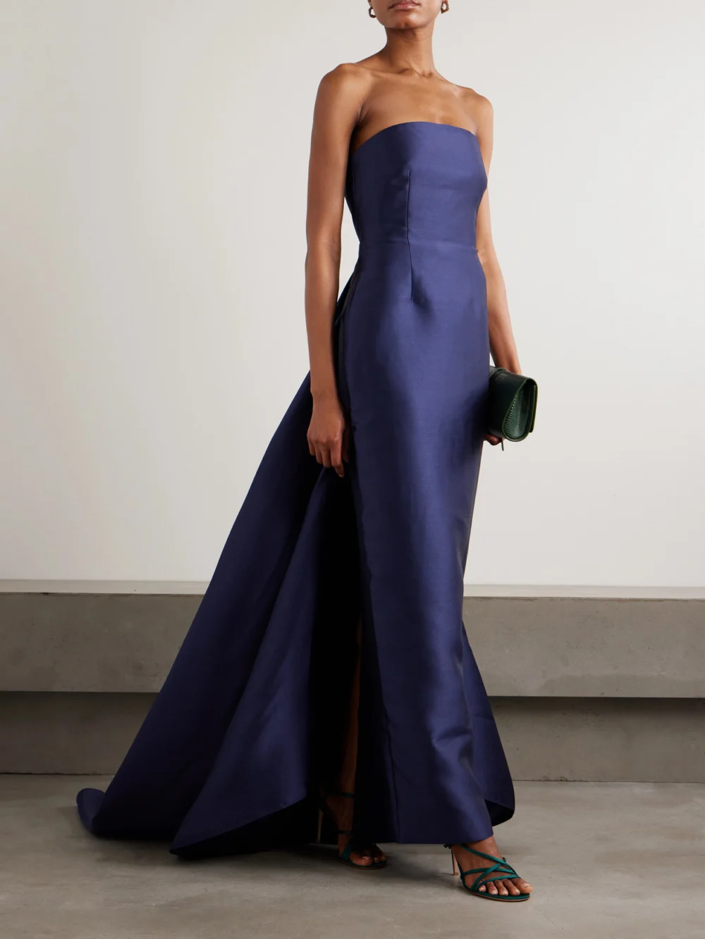Solace London Imani Strapless Pleated Twill Gown, worn by a model