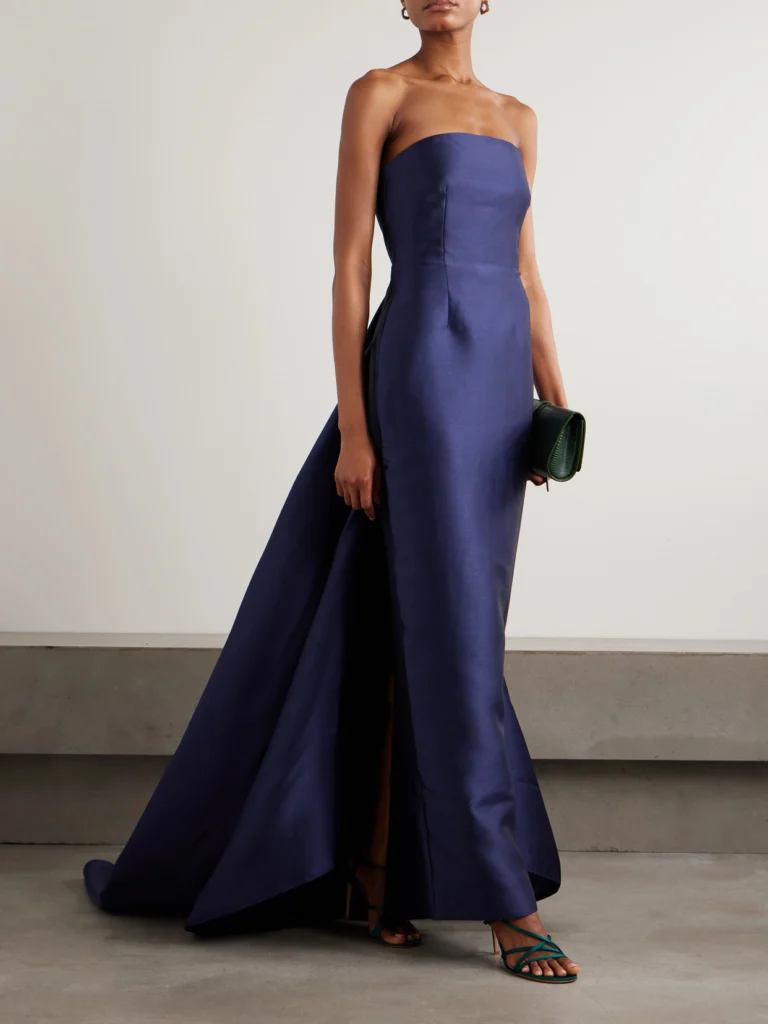 Solace London Imani Strapless Pleated Twill Gown