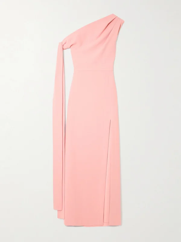 Solace London Irina Tie-detailed One-shoulder Crepe Gown