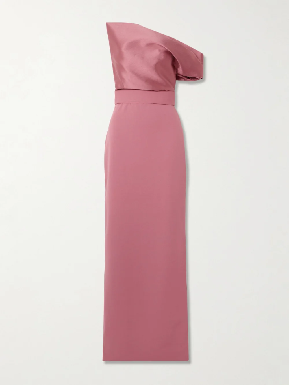 Solace London Magda Off-the-shoulder Belted Draped Faille and Crepe Gown in pink