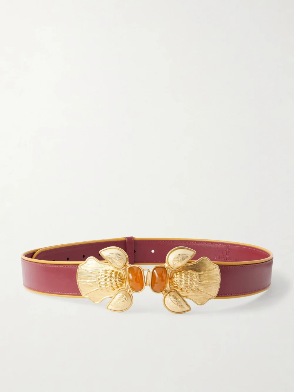 Sonia Petroff Bee Gold-tone and Leather Belt in burgundy