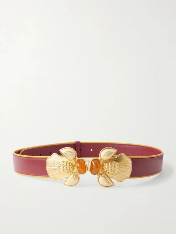 Sonia Petroff Bee Gold-tone and Leather Belt