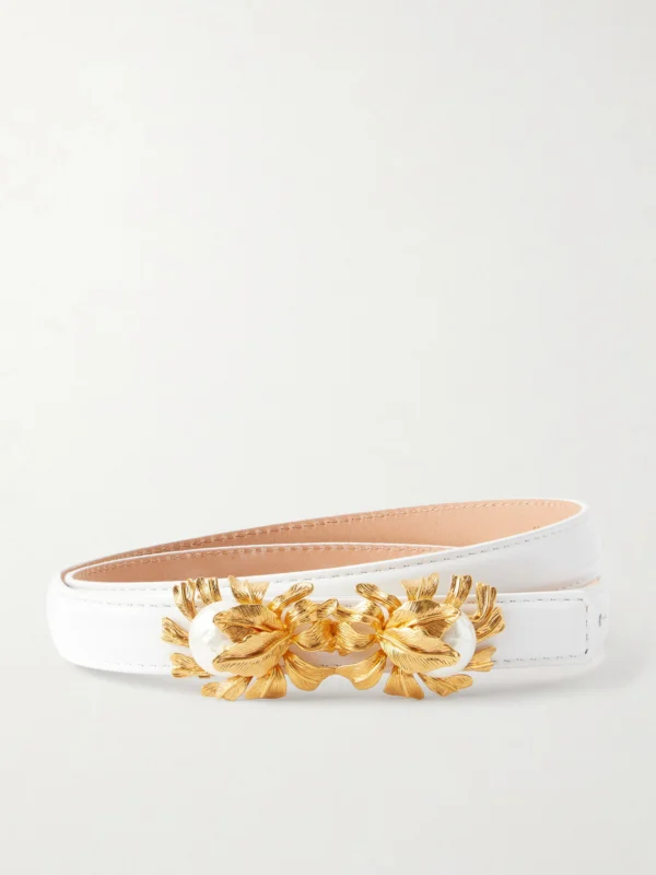 Sonia Petroff Moonflower Embellished Leather Belt