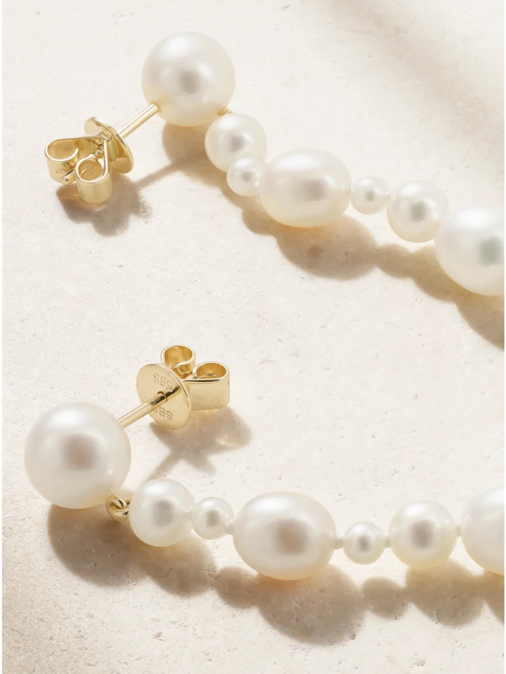 Back view of the Sophie Bille Brahe Amis De La Perle 14-karat Recycled Gold Pearl Earrings