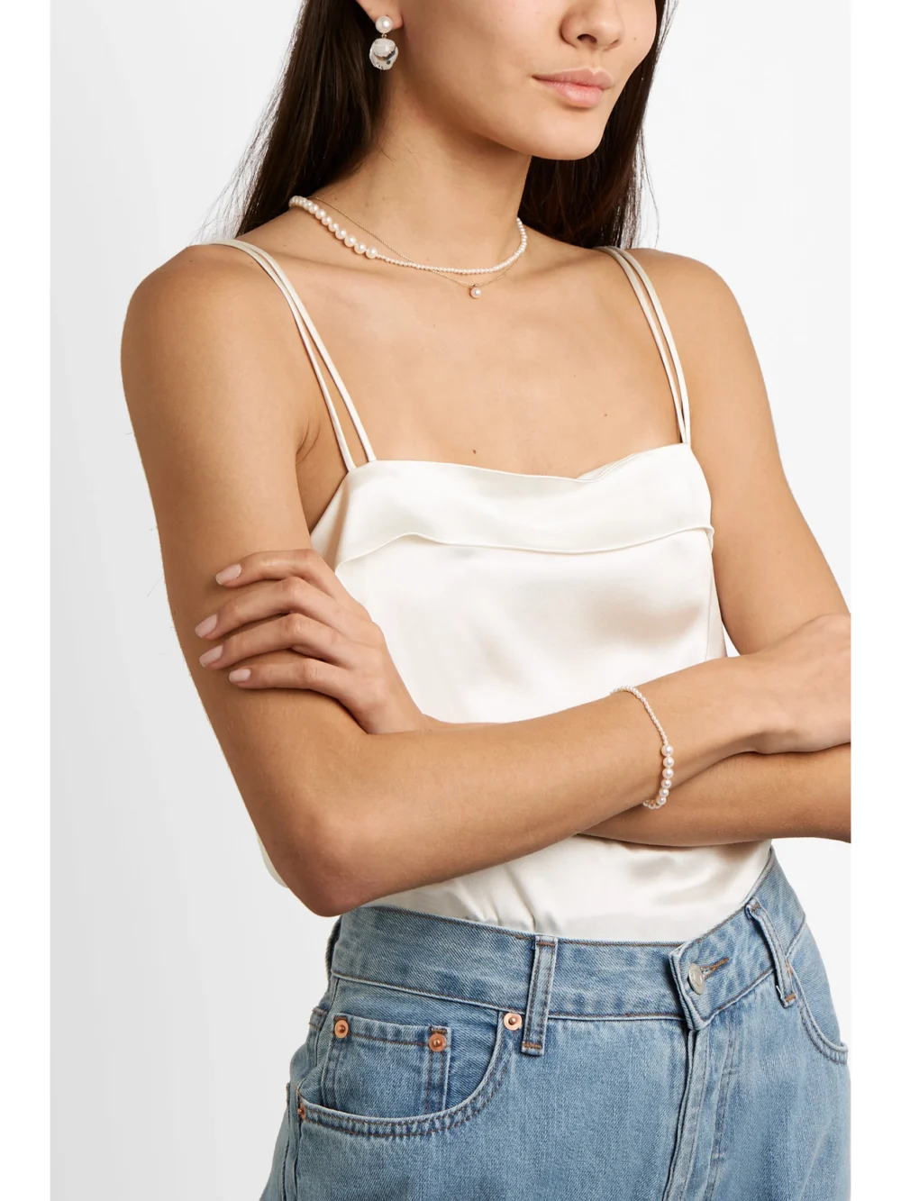 Sophie Bille Brahe Petite Peggy 14-karat Gold Pearl Bracelet, styled view