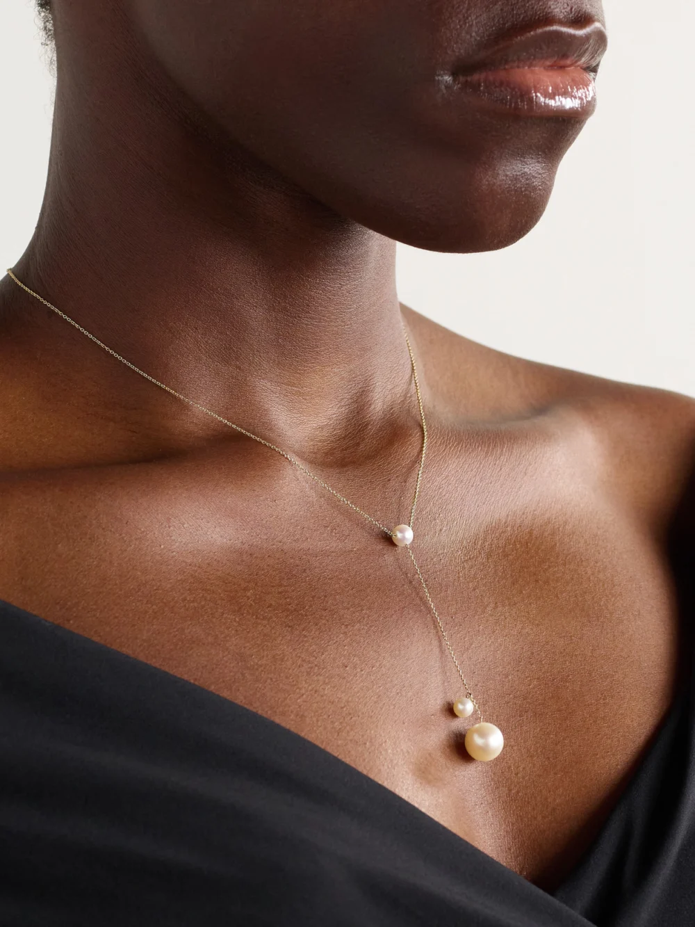 Sophie Bille Brahe Trois Moon 14-karat Recycled Gold Pearl Necklace, styled view