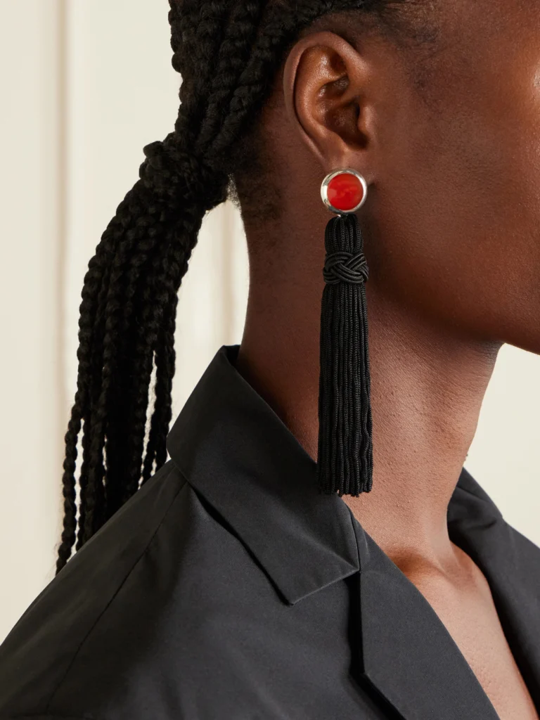 Sophie Buhai Cleo Tasseled Silver and Cornelian Earrings