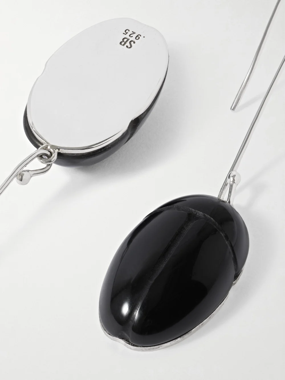 Close-up detail of the Sophie Buhai Scarab Silver Onyx Drop Earrings