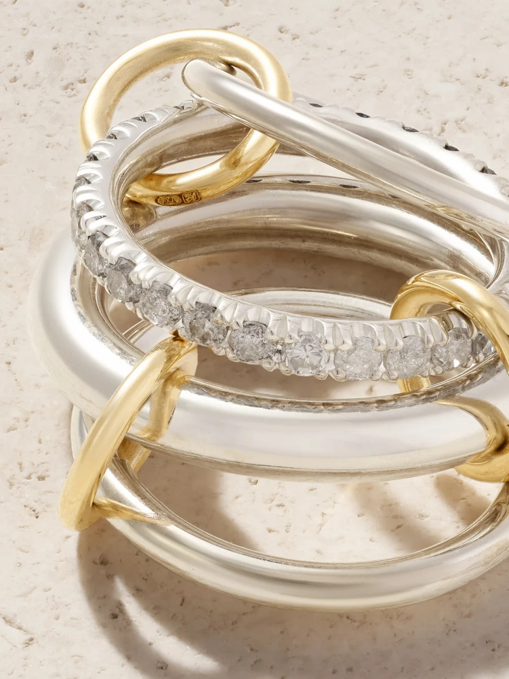 Close-up detail of the Spinelli Kilcollin Janssen Sterling Silver and 18-karat Gold Diamond Ring