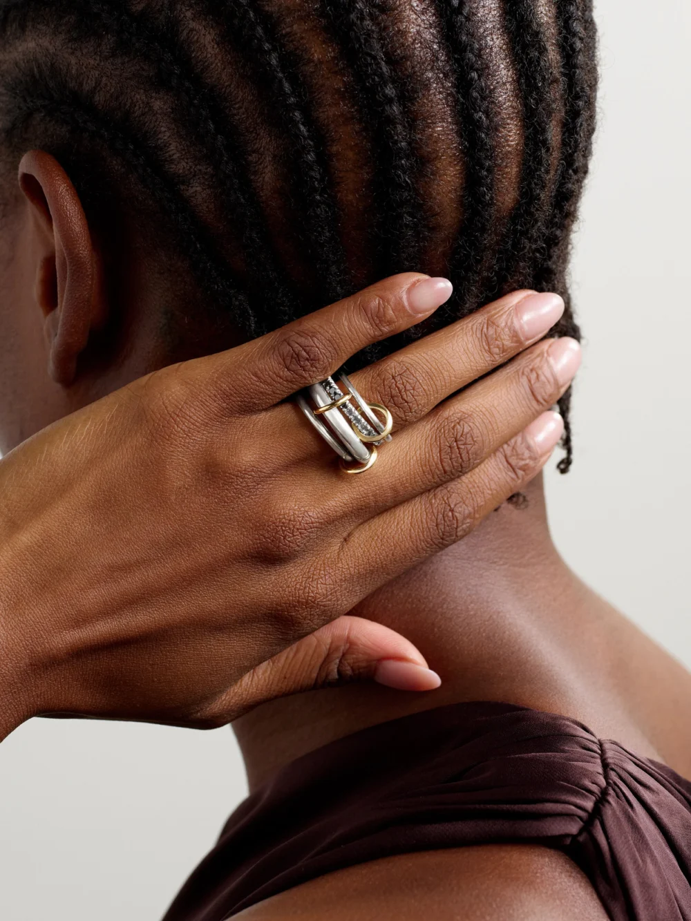 Spinelli Kilcollin Janssen Sterling Silver and 18-karat Gold Diamond Ring, styled view