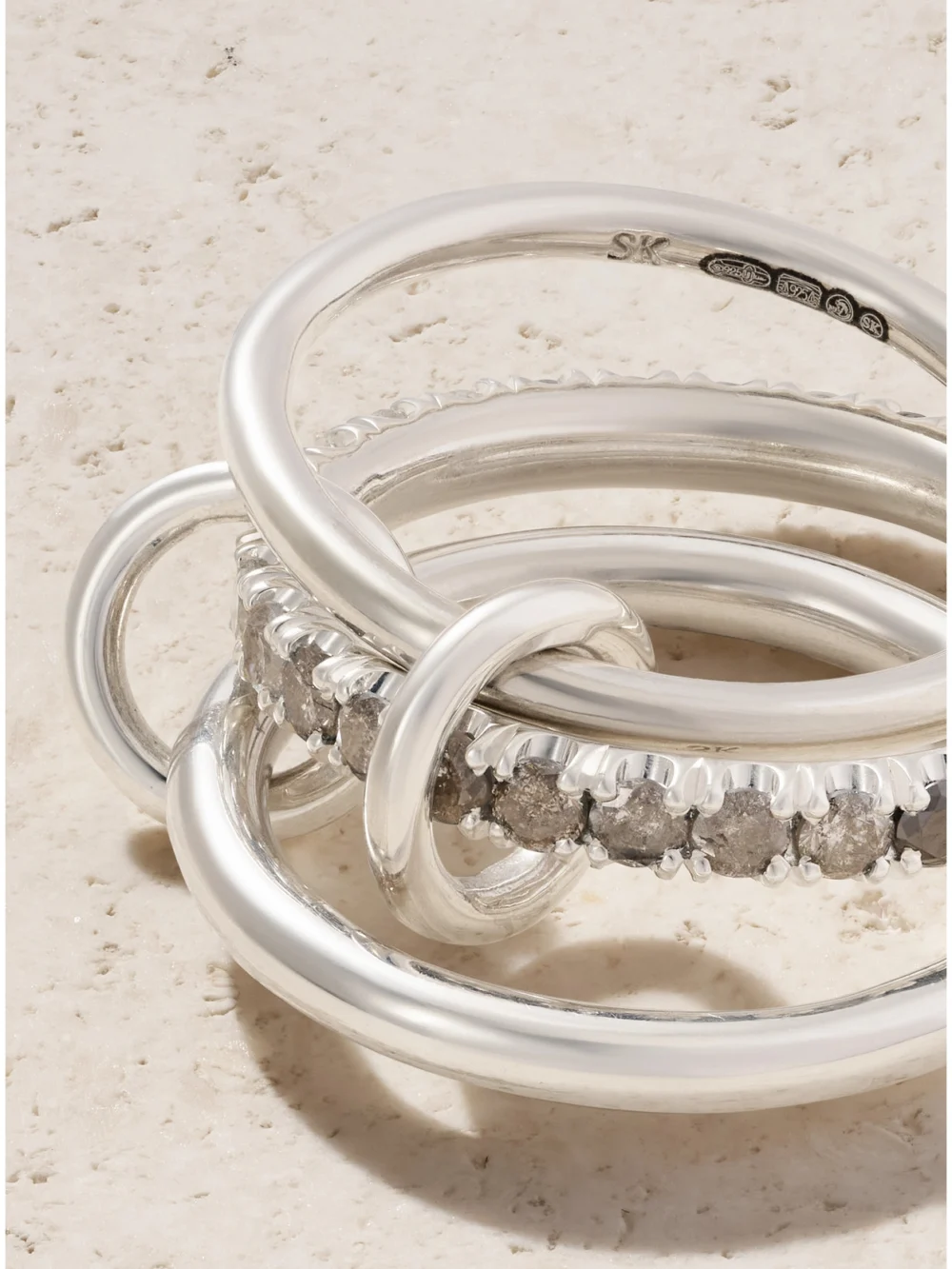 Close-up detail of the Spinelli Kilcollin Petunia Sterling Silver Diamond Ring