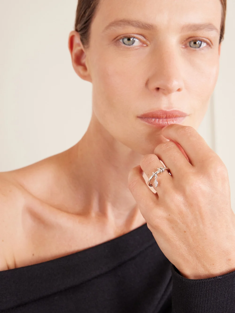 Spinelli Kilcollin Pia Sterling Silver Diamond Ring, styled view