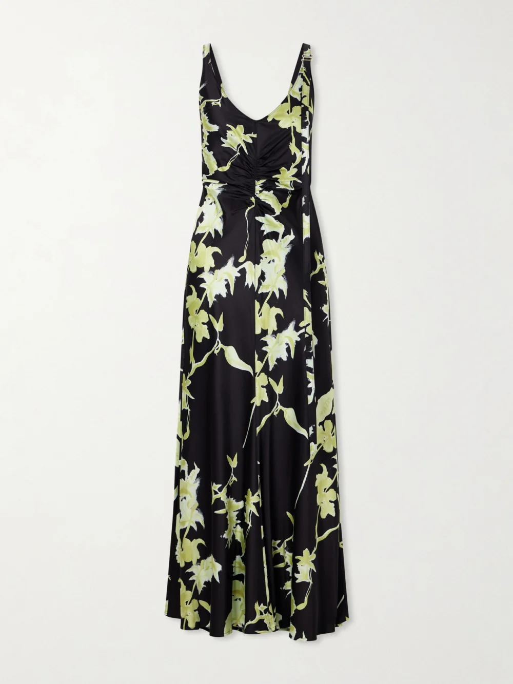 Sportmax + Balia Gathered Printed Satin Maxi Dress in black