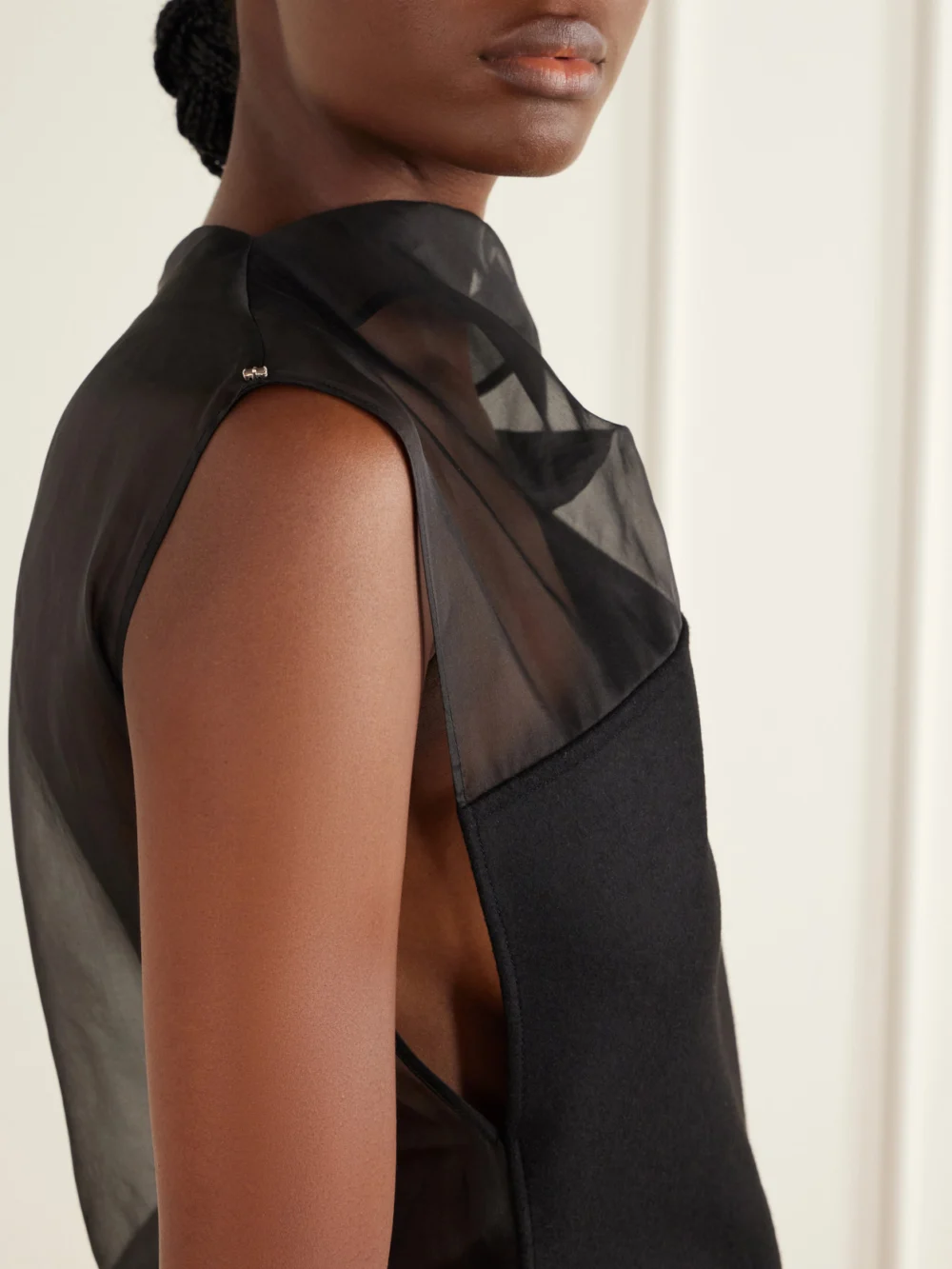 Close-up detail of the Sportmax Cesto Draped Virgin Wool and Silk Mini Dress