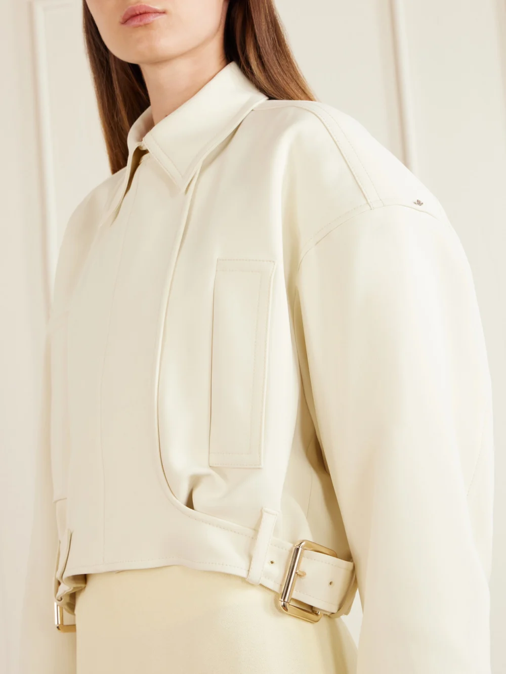 Close-up detail of the Sportmax Cropped Belted Woven Jacket