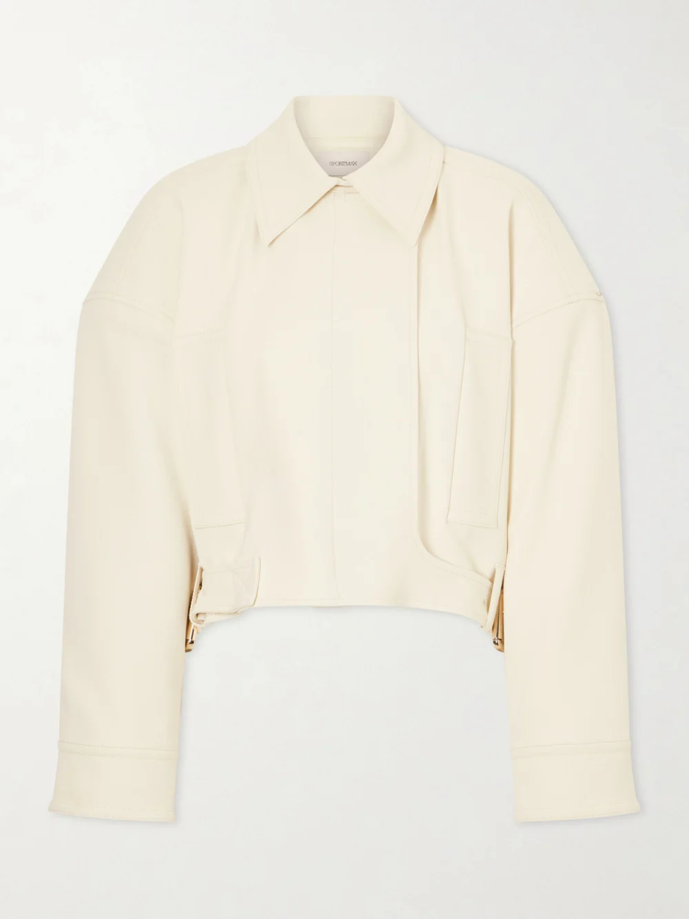 Sportmax Cropped Belted Woven Jacket in ivory