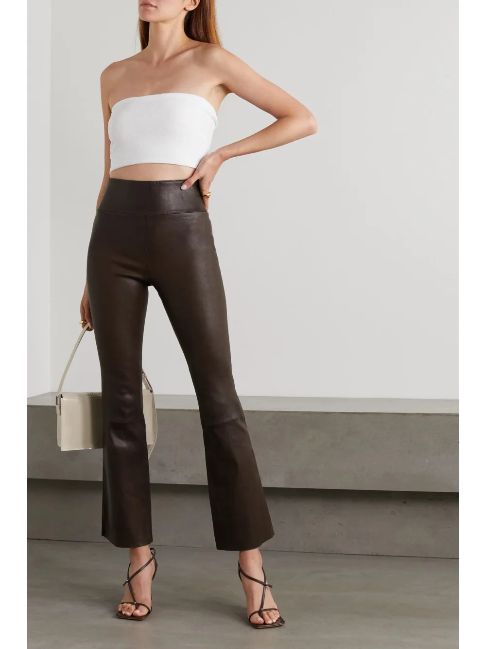 Sprwmn Leather Flared Pants, worn by a model