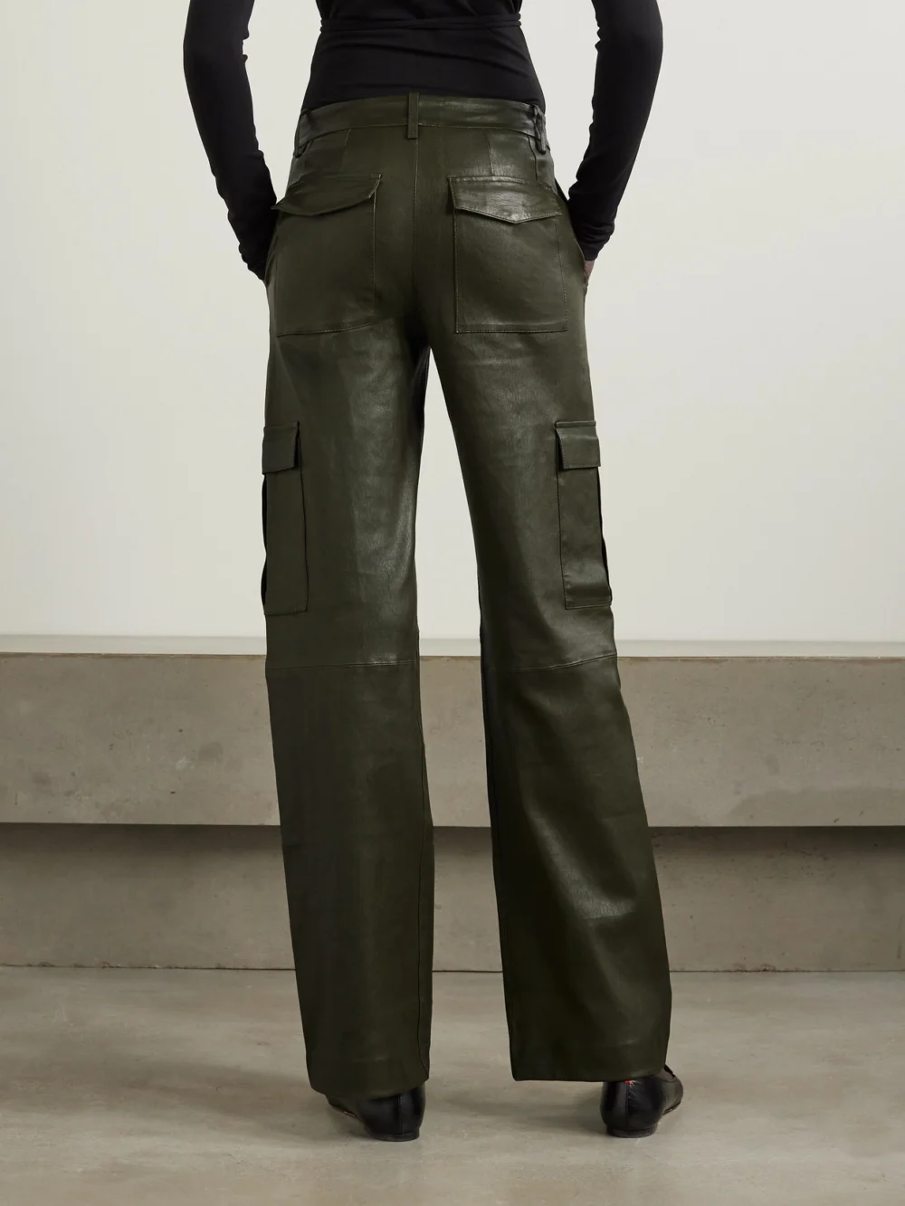 Back view of the Sprwmn Leather Wide-leg Cargo Pants