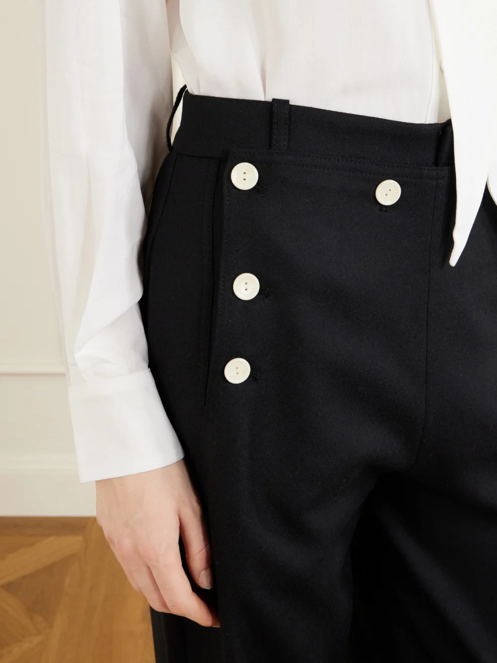 Close-up detail of the S.S. Daley Sailor Wool Straight-leg Pants