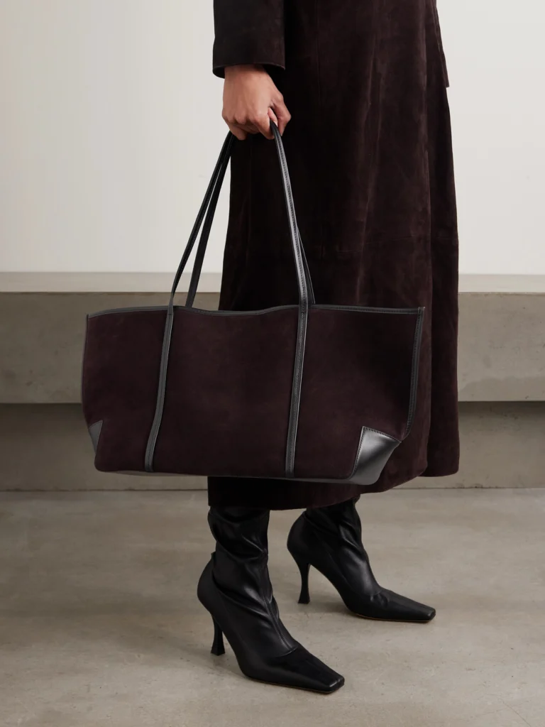 St. Agni Bateau Leather-trimmed Suede Tote
