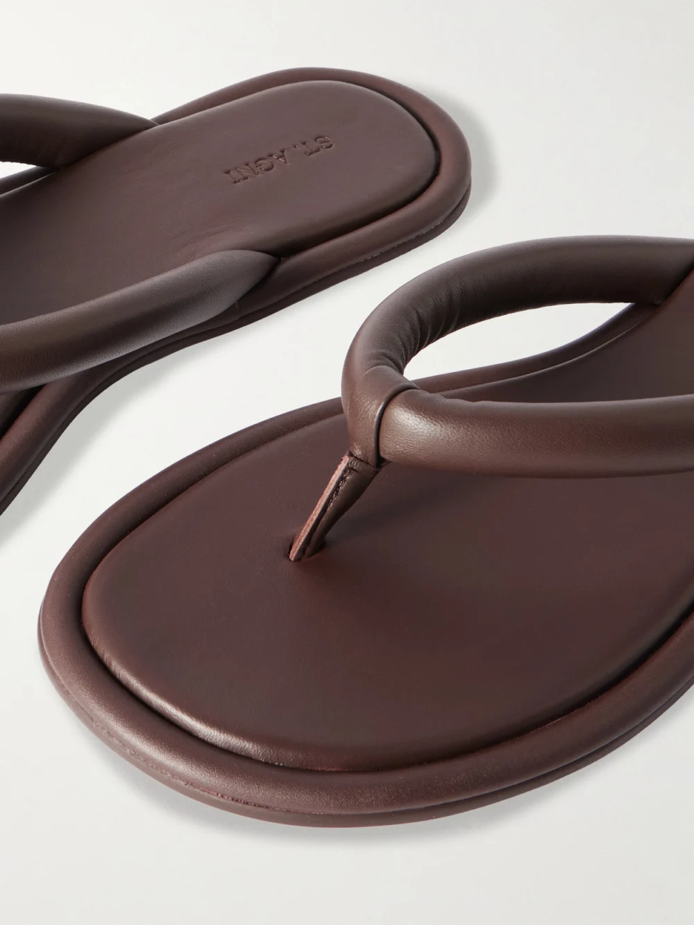 Close-up detail of the St. Agni Sumi Padded Leather Flip Flops