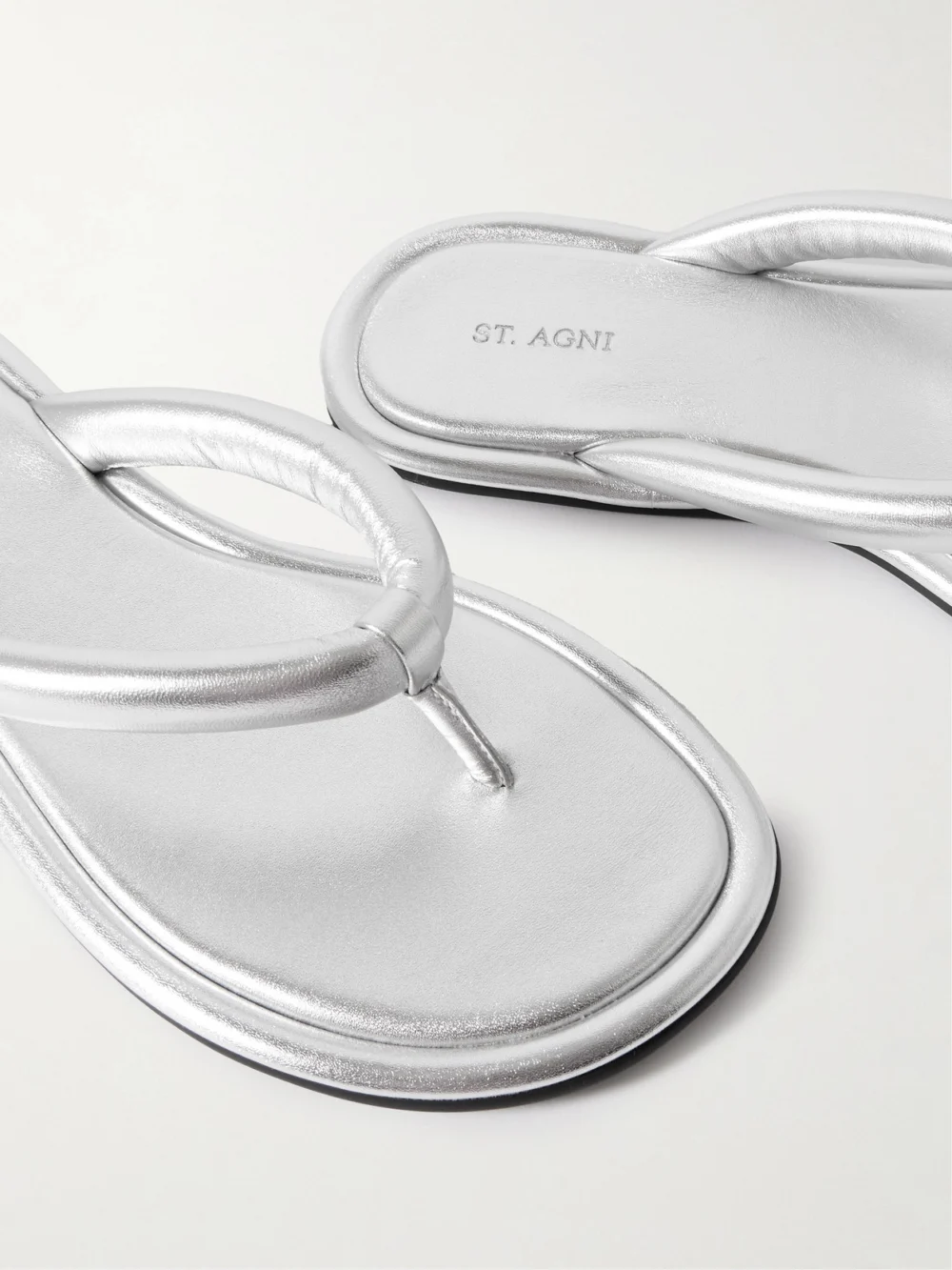 Close-up detail of the St. Agni Sumi Padded Metallic Leather Flip Flops