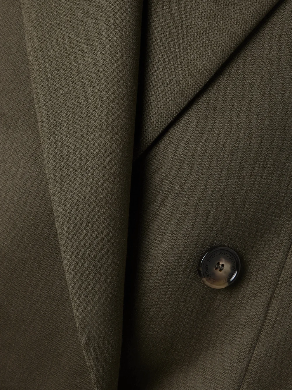 Close-up detail of the Stella McCartney Double-breasted Wool-crepe Blazer